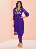 Organza Purple Party Wear Hand Work Readymade Kurti With Pant